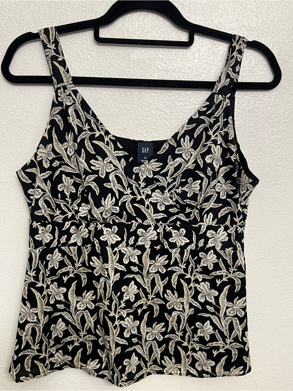 GAP Vintage Y2K Black White Floral Babydoll Tank Top Camisole Size M - Picture 2 of 9